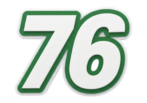 数字76の緑色の輪郭と影のある白いテキストと背景の透明デザイン