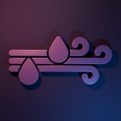 Purple Wind and rain icon isolated on purple-blue background. Windy weather. Minimalism concept. 3D render illustration