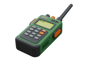 Green Radio Device With Orange Buttons And Antena Isolated on Transparent Background