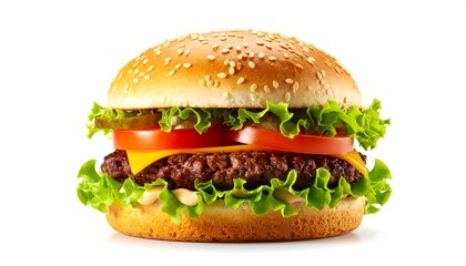 Delicious cheeseburger, isolated on white