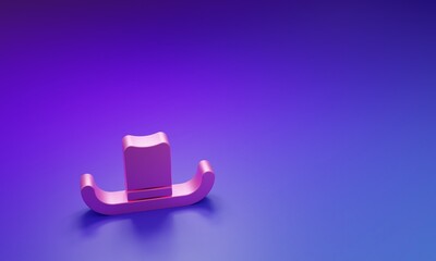 Pink Man hat with ribbon icon isolated on purple-blue background. Minimalism concept. 3D render illustration