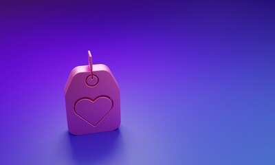 Pink Heart tag icon isolated on purple-blue background. Love symbol. Valentine day symbol. Minimalism concept. 3D render illustration