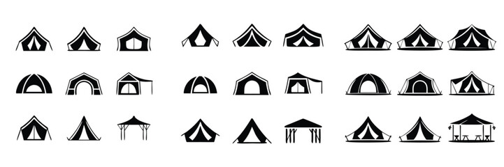 Diverse Black and White Tent Silhouette Collection Camping, Glamping, and Event Structures