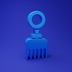 Blue Hairbrush icon isolated on blue background. Comb hair sign. Barber symbol. Minimalism concept. 3D render illustration