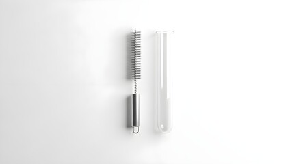 Essential laboratory cleaning tools a shiny metal brush and clear glass test tube ready for scientific experiments and research