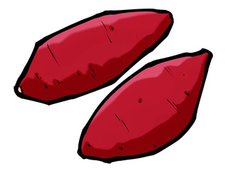 筆 サツマイモ 秋野菜 芋 / Hand-painted Sweet Potato Illustration with Brush Texture