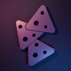 Purple Nachos icon isolated on purple-blue background. Tortilla chips or nachos tortillas. Traditional mexican fast food. Minimalism concept. 3D render illustration