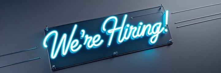 A vibrant neon sign displays the message We're Hiring as part of a recruitment initiative. This eye-catching design aims to engage job seekers and create opportunities for employment