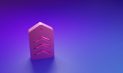 Pink Chevron icon isolated on purple-blue background. Military badge sign. Minimalism concept. 3D render illustration