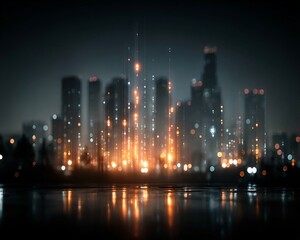 Futuristic city skyline made of glowing code streams, lower area empty for headline, 16:9