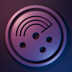 Purple Radar with targets on monitor in searching icon isolated on purple-blue background. Search...
