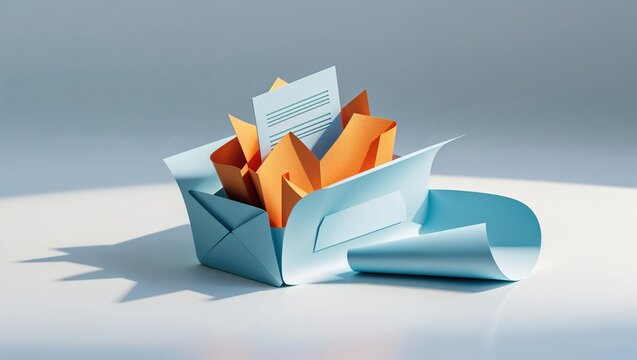 Brightly colored letters and documents are overflowing from an open envelope, symbolizing an active recruitment and hiring process in a modern office setting