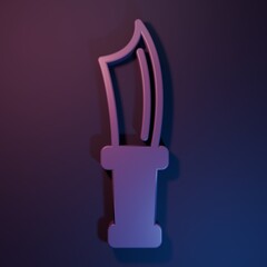 Purple Diving knife icon isolated on purple-blue background. Minimalism concept. 3D render illustration