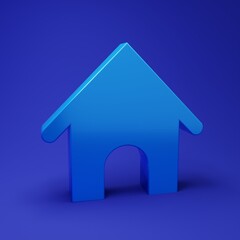 Fototapeta premium Blue Dog house icon isolated on blue background. Dog kennel. Minimalism concept. 3D render illustration
