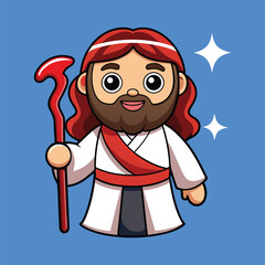 Cartoon Jesus Character with Staff – Christian Religious Vector Illustration
