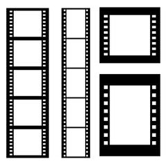 Photography and video elements. Set of film photo reel stripes, full shot reel element, analog photo frame template isolated on white, vector illustration flat.