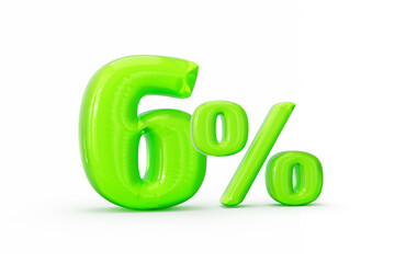 Green jelly digit 6% or Six percent isolated on white background. 3d illustration