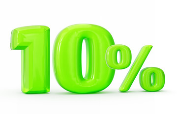 Green jelly digit 10% or Ten percent isolated on white background. 3d illustration
