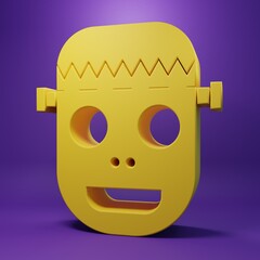 Yellow Zombie mask icon isolated on purple background. Happy Halloween party. Minimalism concept. 3D render illustration