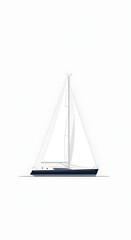 A minimalist illustration of a sailboat with white sails and a dark blue hull.