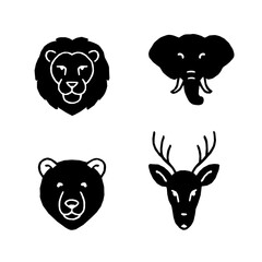 Fototapeta premium set of animals. Vector set animals. Wild Animal Head Silhouette Vector Collection.Forest and Jungle Animal Face Black Silhouette Set. Wildlife Icon Pack of Lion, Elephant, Deer, and Bear