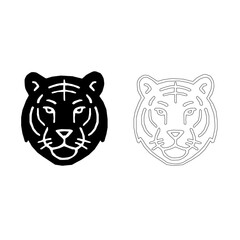 Tiger head vector.Wild Animal Head Vector Pack – Silhouette and Outline Style. Jungle and Safari Animal Faces in Silhouette and Outline Collection..Wildlife Animal Icon lion. Forest Animal Head vector
