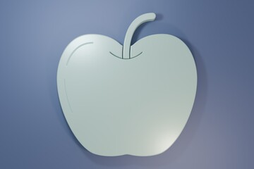 Grey Apple icon isolated on purple-blue background. Fruit with leaf symbol. Minimalism concept. 3D render illustration