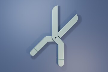 Grey Gardening handmade scissors for trimming icon isolated on purple-blue background. Pruning shears with wooden handles. Minimalism concept. 3D render illustration