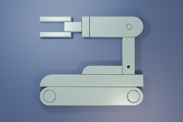 Grey Robot icon isolated on purple-blue background. Minimalism concept. 3D render illustration