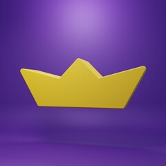 Yellow Folded paper boat icon isolated on purple background. Origami paper ship. Minimalism concept. 3D render illustration