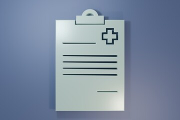 Grey Medical clipboard with clinical record icon isolated on purple-blue background. Health insurance form. Prescription, medical check marks report. Minimalism concept. 3D render illustration