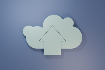 Grey Cloud upload icon isolated on purple-blue background. Minimalism concept. 3D render illustration
