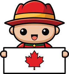 Cute Cartoon with Maple Leaf – Canada Character Vector