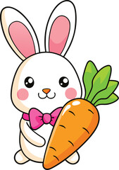 Cute Bunny with Carrot – Cartoon Rabbit Character Vector Illustration