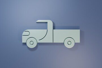 Grey Pickup truck icon isolated on purple-blue background. Minimalism concept. 3D render illustration