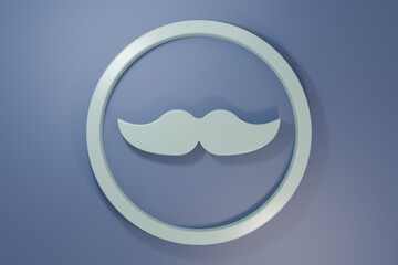 Grey Mustache icon isolated on purple-blue background. Barbershop symbol. Facial hair style. Minimalism concept. 3D render illustration
