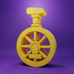 Yellow Unicycle or one wheel bicycle icon isolated on purple background. Monowheel bicycle. Minimalism concept. 3D render illustration © Oksana
