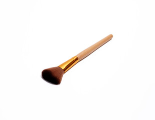 Makeup brush with dense brown bristles and a wooden handle, ideal for applying powder or blush