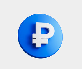 3D Render of a Blue coin featuring a white ruble symbol on its surface, 3d illustration