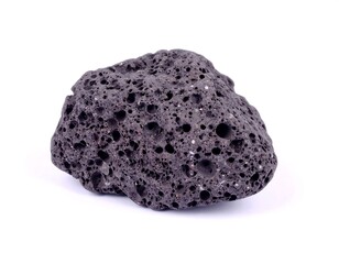 Dark volcanic rock against white background