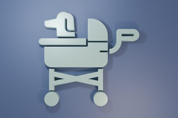Grey Pet stroller icon isolated on purple-blue background. Minimalism concept. 3D render illustration
