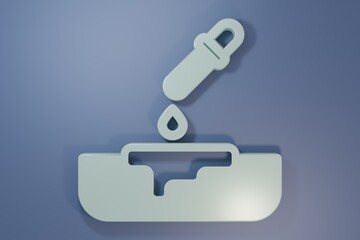 Grey Petri dish with pipette icon isolated on purple-blue background. Minimalism concept. 3D render illustration