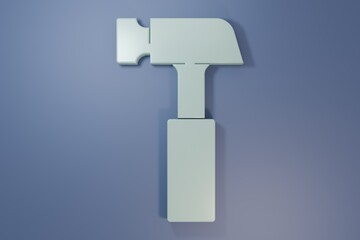 Grey Hammer icon isolated on purple-blue background. Tool for repair. Minimalism concept. 3D render illustration