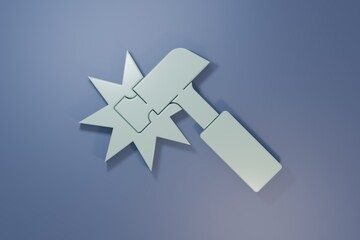 Grey Hammer icon isolated on purple-blue background. Tool for repair. Minimalism concept. 3D render illustration