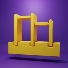 Yellow Sport horizontal bar icon isolated on purple background. Minimalism concept. 3D render illustration