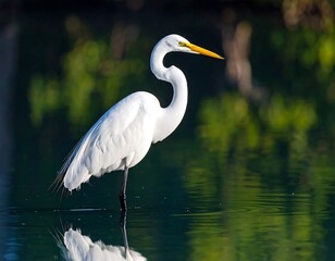 Majestic egret by still water