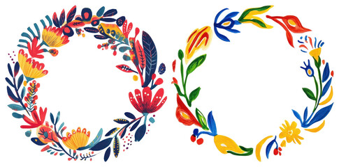 Obraz premium PNG Colorful floral wreaths illustration, element set on transparent background