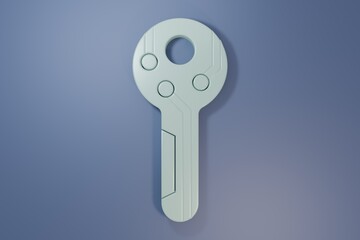 Grey Cryptocurrency key icon isolated on purple-blue background. Concept of cyber security or private key, digital key with technology interface. Minimalism concept. 3D render illustration
