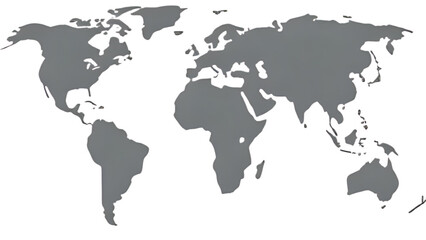 Naklejka premium A simple, gray-scale outline of the world map, showing continents and oceans.