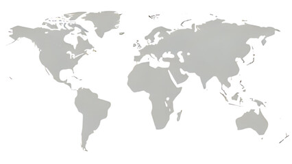 Naklejka premium A simplified, grey world map depicting the continents and oceans, isolated on a white background.
